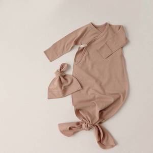 NEW PEEKABOO kids' jersey kimono gown set in dusty peach